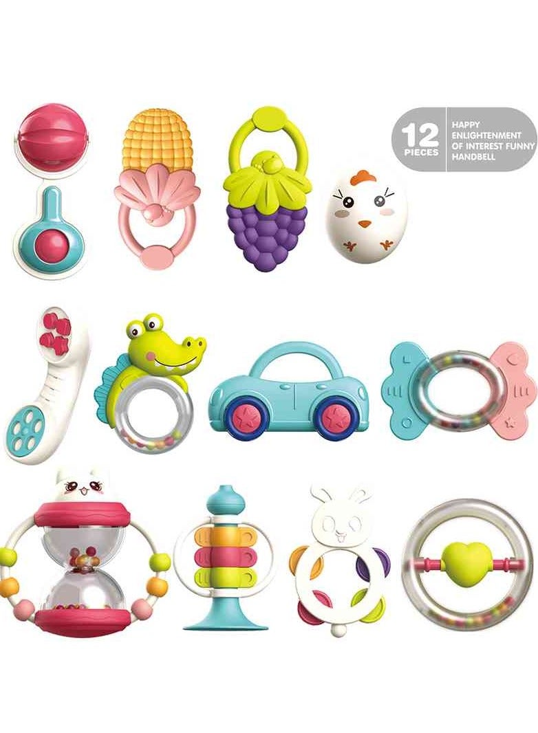 UKR 12-Piece Baby Rattle Set – Colorful Toddler Rattles for Sensory Play | Ideal for Infants & Newborns | Soft & Safe Rattles for Early Development | Fun Sensory Toys for Babies 0-12 Months | Perfect Baby Gift Set - Image 2