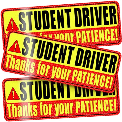 PSLER Student Driver Magnet for Carbe Patient Student Driver Magnet Boys and Girls Warning Red and Yellow Reflective Signs Reusable Movable 945307inch 3 Pcs Gifts