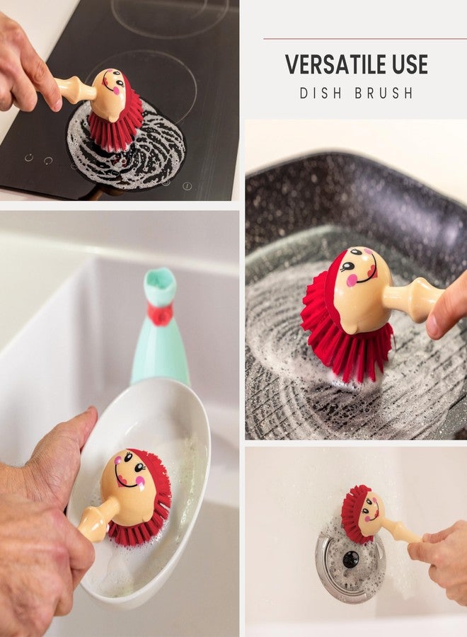 Vigar Dolls Dish Brush with Ergonomic Handle and Dres-shaped Storage Holder - Scrub Brush for Pans, Pots, Kitchen Sink Cleaning, Blue/Pink - Image 4