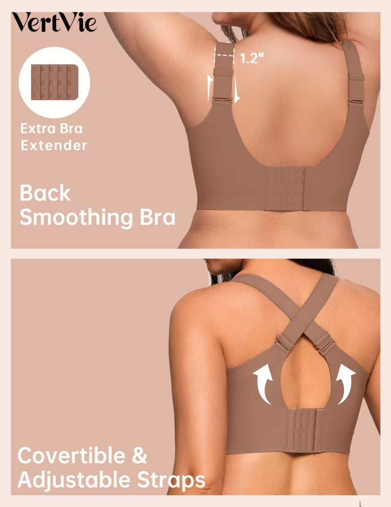 Vertvie Jelly Bras for Women Plus Size Minimizer Soft Wireless Push Up Bra Full Supportive Older Lift Back Coverage Bralette(Coffee,36DDD) - Image 4