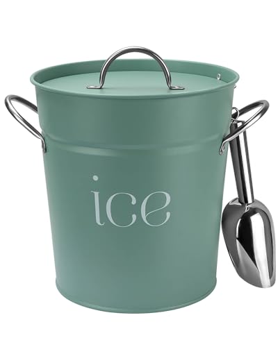 vensovo 3Qt Green Galvanized Ice Bucket with Lid Scoop  Handles  Ideal for Cocktails Parties BBQs Wine  Champagne DoubleLayer Insulated Outer  Galvanized Inner Layer Perfect for Home  Outdoor Use