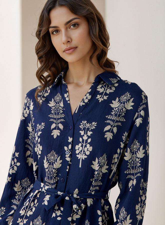 سبلاش فيڤ فستان بحزام بطول الركبة بطبعة زهور - Image 4