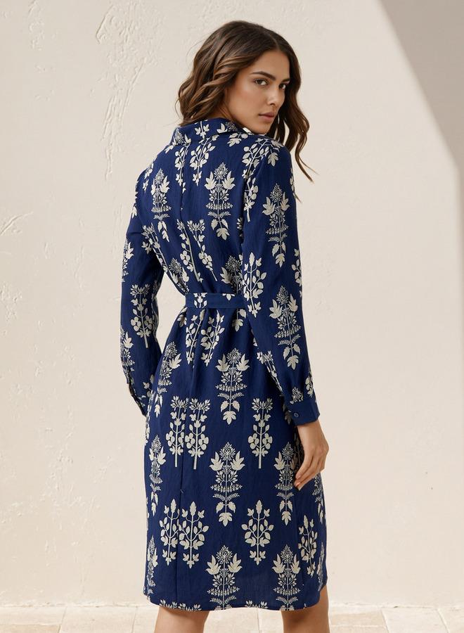 سبلاش فيڤ فستان بحزام بطول الركبة بطبعة زهور - Image 3