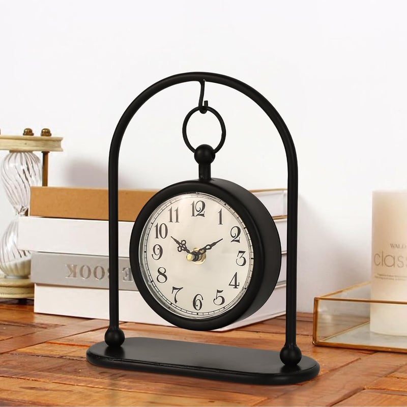 JUMBO DECOR Vintage Metal Table Clock, Farmhouse Table Clock, Small Black Desk Clock Silent Non-Ticking Battery Operated Desk and Shelf Clock for Home Kitchen Living Room Bedroom Decor - Image 1