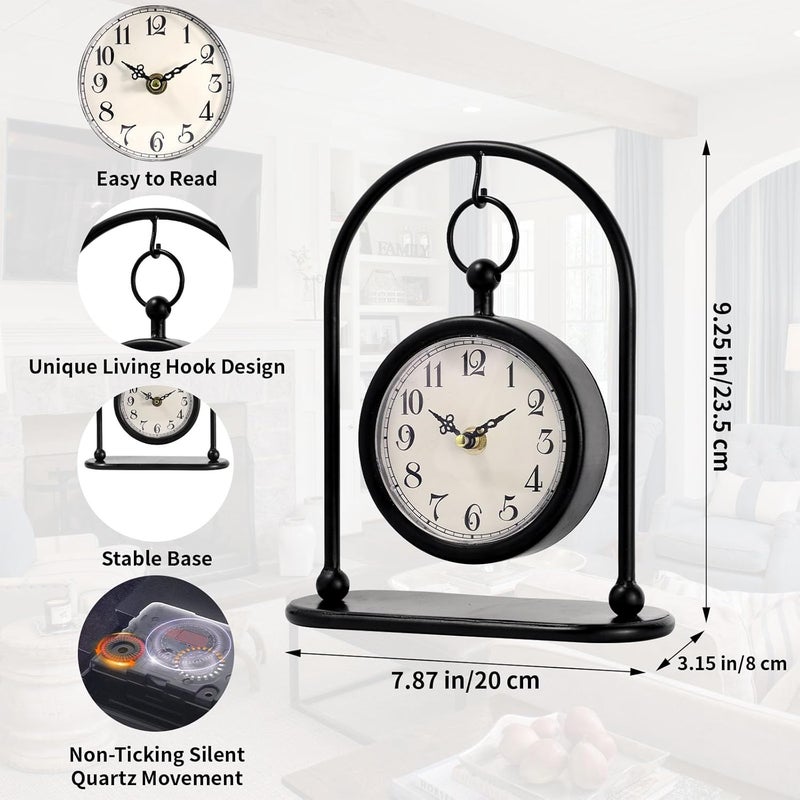 JUMBO DECOR Vintage Metal Table Clock, Farmhouse Table Clock, Small Black Desk Clock Silent Non-Ticking Battery Operated Desk and Shelf Clock for Home Kitchen Living Room Bedroom Decor - Image 2