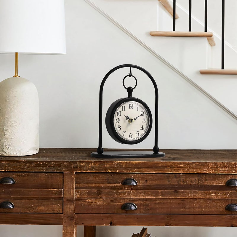 JUMBO DECOR Vintage Metal Table Clock, Farmhouse Table Clock, Small Black Desk Clock Silent Non-Ticking Battery Operated Desk and Shelf Clock for Home Kitchen Living Room Bedroom Decor - Image 5