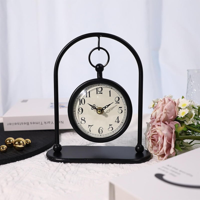 JUMBO DECOR Vintage Metal Table Clock, Farmhouse Table Clock, Small Black Desk Clock Silent Non-Ticking Battery Operated Desk and Shelf Clock for Home Kitchen Living Room Bedroom Decor - Image 4