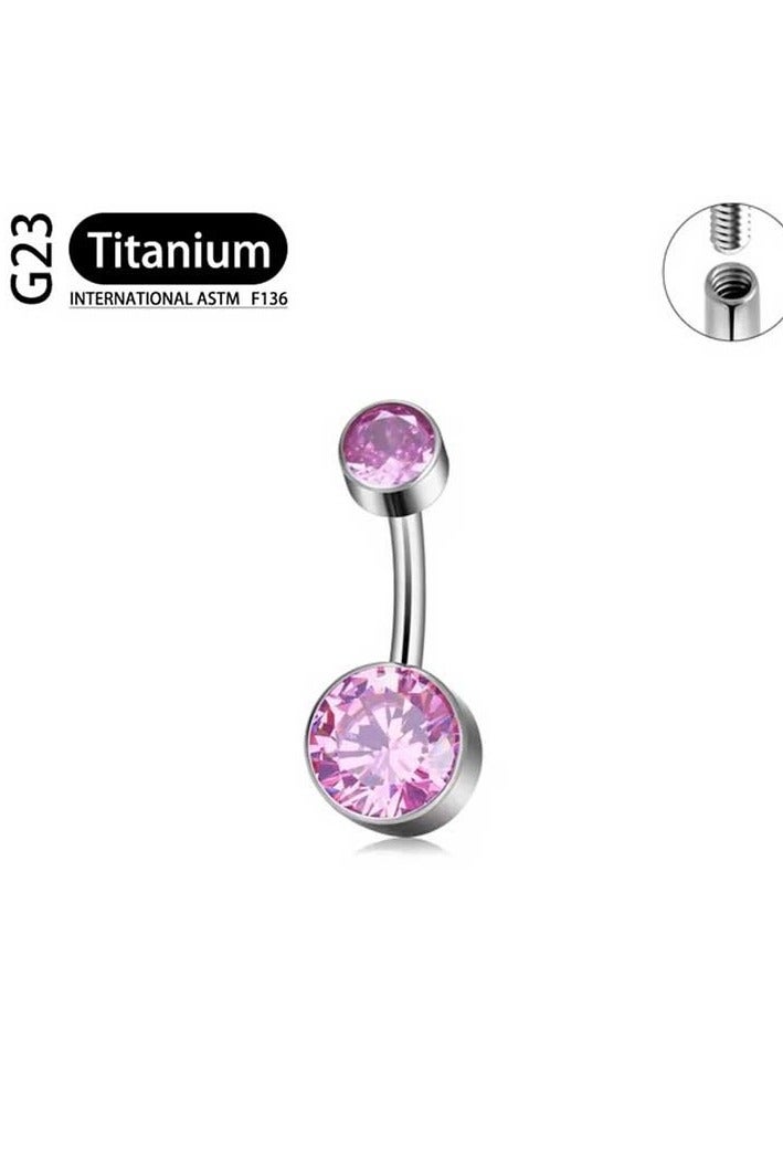 إينوشا إبرة سرة أنيقة من التيتانيوم الفضي المقاوم للحساسية مرصعة بكريستال زركون وردي - 14 ملم - Image 1