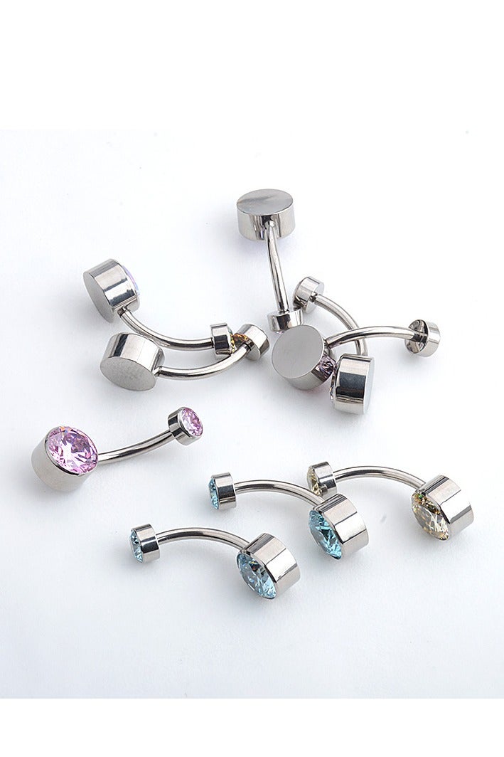 إينوشا إبرة سرة أنيقة من التيتانيوم الفضي المقاوم للحساسية مرصعة بكريستال زركون وردي - 14 ملم - Image 4