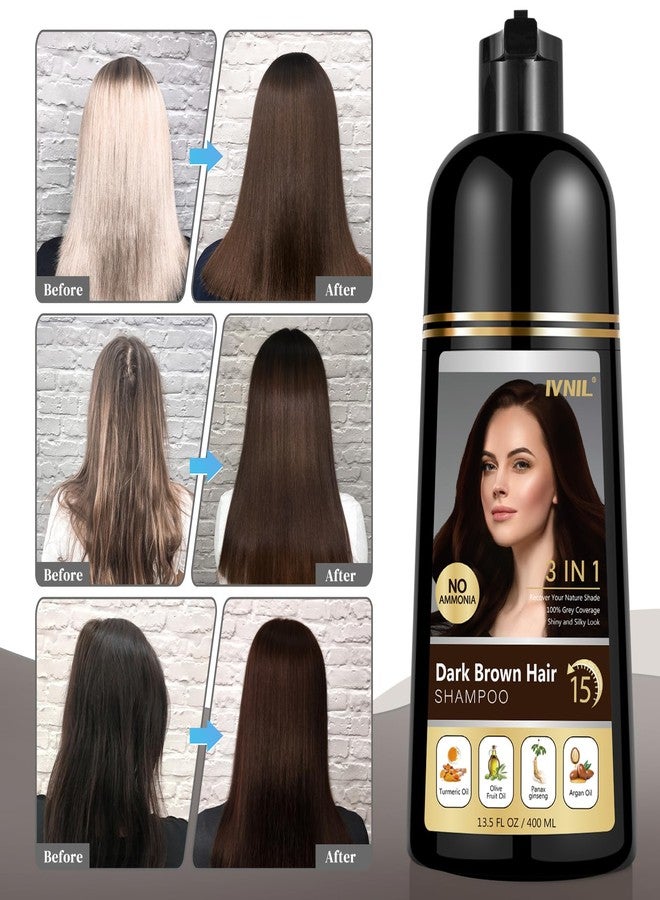 Ivnil Dark Brown Hair Dye Shampoo 3 in 1 Hair Color Shampoo for Gray Coverage Herbal Semi Permanent Champu Para Canas Con Tinte for Women and Men - Instant Result - Image 3