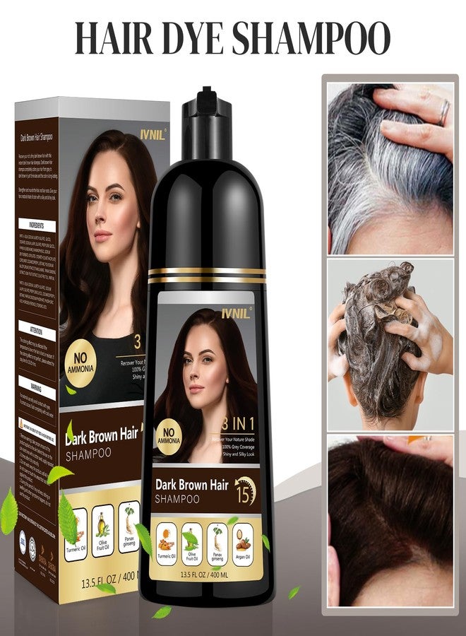 Ivnil Dark Brown Hair Dye Shampoo 3 in 1 Hair Color Shampoo for Gray Coverage Herbal Semi Permanent Champu Para Canas Con Tinte for Women and Men - Instant Result - Image 2