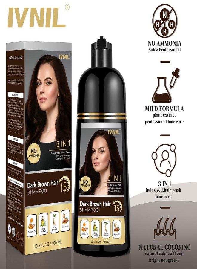 Ivnil Dark Brown Hair Dye Shampoo 3 in 1 Hair Color Shampoo for Gray Coverage Herbal Semi Permanent Champu Para Canas Con Tinte for Women and Men - Instant Result - Image 5