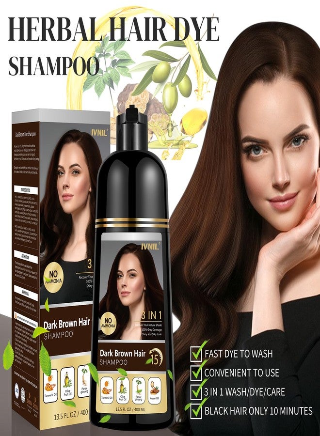 Ivnil Dark Brown Hair Dye Shampoo 3 in 1 Hair Color Shampoo for Gray Coverage Herbal Semi Permanent Champu Para Canas Con Tinte for Women and Men - Instant Result - Image 4