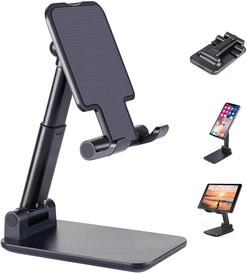 Gladiadora® Mobile Stand Multi Angle Adjustable and Foldable Mobile Phone Tabletop Stand, Anti Slip and Scratch Resistant, Compatible for Samsung Galaxy, Vivo, iPhone and All Mobile Phones (Black) - Image 1