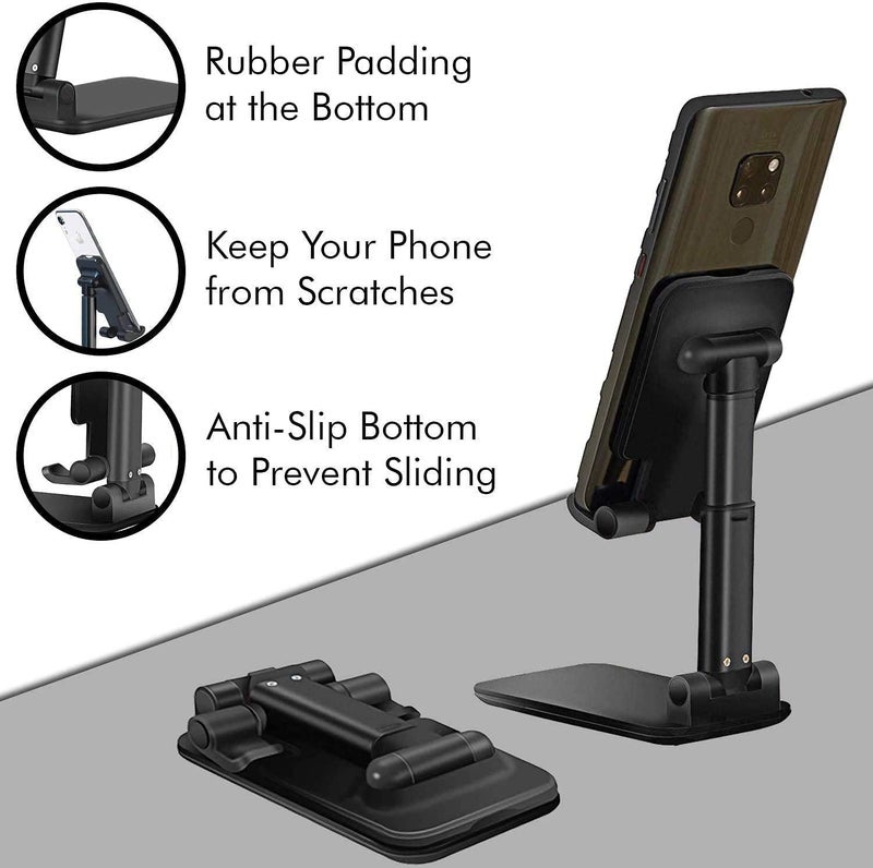 Gladiadora® Mobile Stand Multi Angle Adjustable and Foldable Mobile Phone Tabletop Stand, Anti Slip and Scratch Resistant, Compatible for Samsung Galaxy, Vivo, iPhone and All Mobile Phones (Black) - Image 4