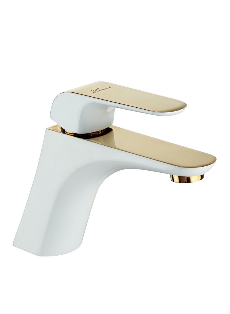 HESANIT Elite Single Lever Basin Mixer with Popup Waste White Gold - 7001WG - Image 1