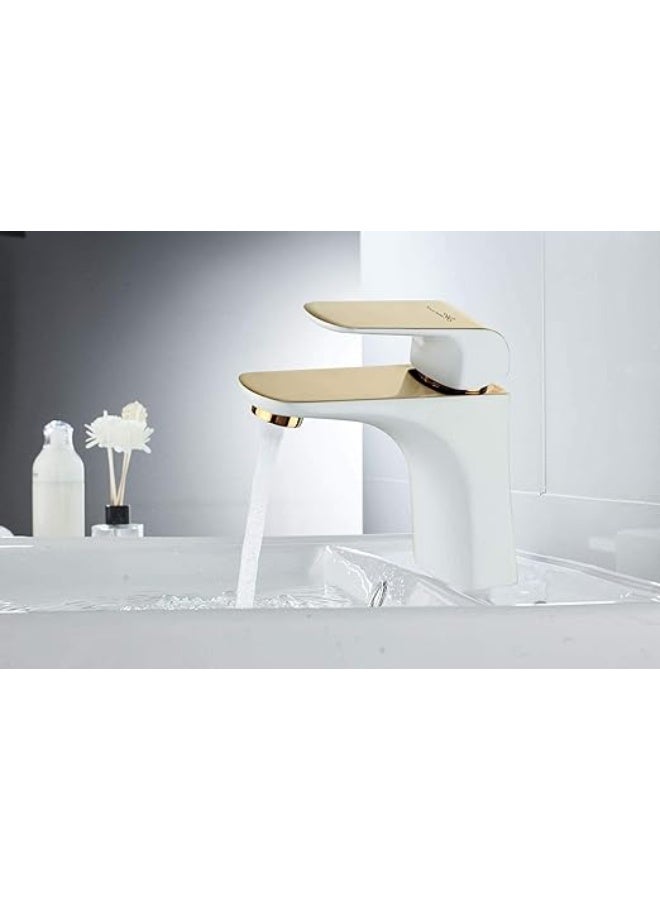 HESANIT Elite Single Lever Basin Mixer with Popup Waste White Gold - 7001WG - Image 2