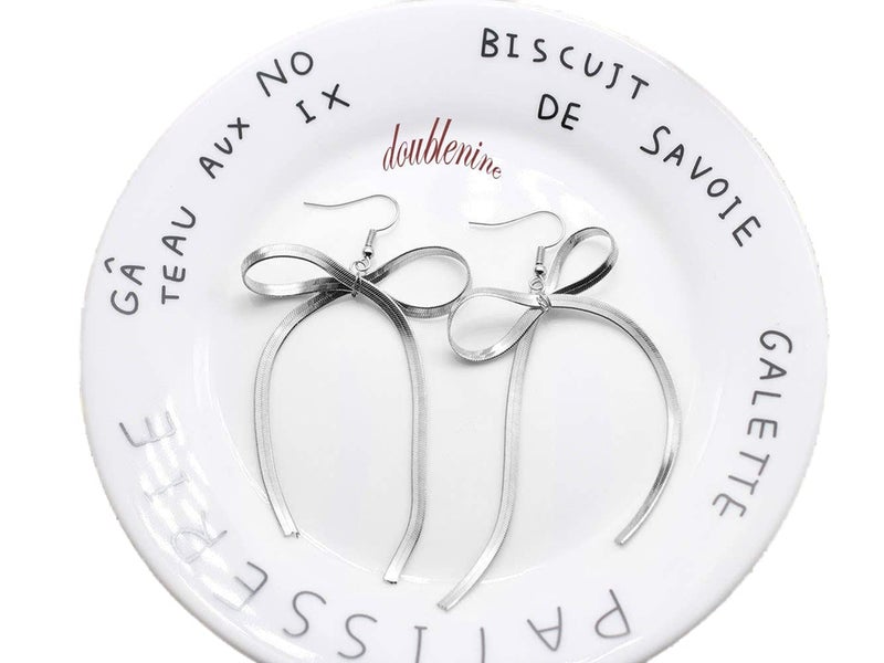 Doubnine Bow Tie Ribbon Drop Dangle Earrings Minimal Love Sweet Wedding Jewelry for Women(silver) - Image 1
