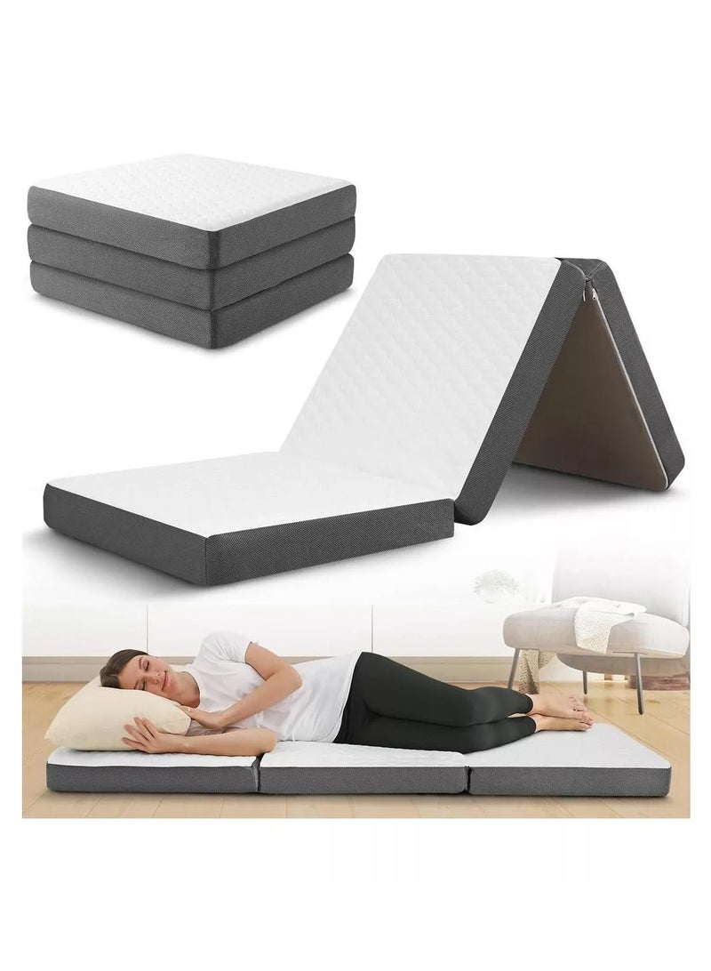 Comfy مرتبة قابلة للطي مريحة بيضاء ورمادية بحواف طبية مصنوعة من القطن، مجموعة متميزة 180X90X10CM - Image 1