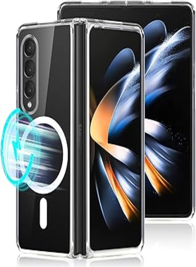 جراب Yoedge المغناطيسي لهاتف Samsung Galaxy Z Fold3 5G مقاس 7.6 بوصة، متوافق مع MagSafe، شفاف، جراب واقٍ من السيليكون الناعم فائق النحافة ومضاد للصدمات لهاتف Samsung Z Fold 3 5G، شفاف