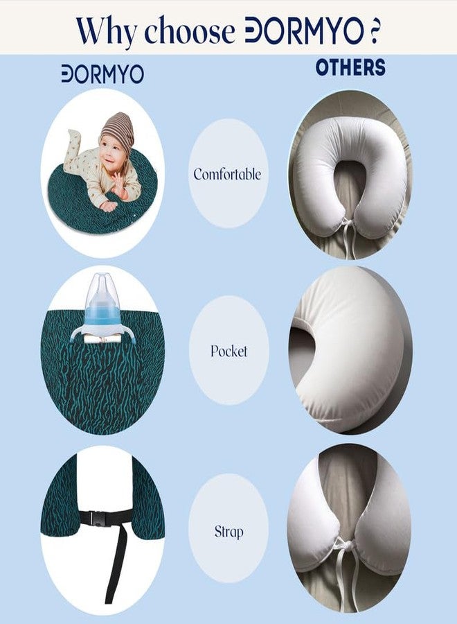 Dormyo Breast Feeding Pillow for New Born Baby - Nursing Pillow for Breastfeeding - Multifunction Pillow with Water Resistant Cotton Cover Filled with 1Kg Microfibre Green Drop Print (22" x 21.5") - Image 3