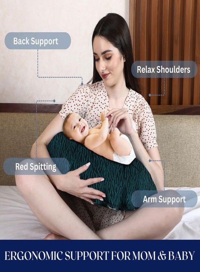 Dormyo Breast Feeding Pillow for New Born Baby - Nursing Pillow for Breastfeeding - Multifunction Pillow with Water Resistant Cotton Cover Filled with 1Kg Microfibre Green Drop Print (22" x 21.5") - Image 2