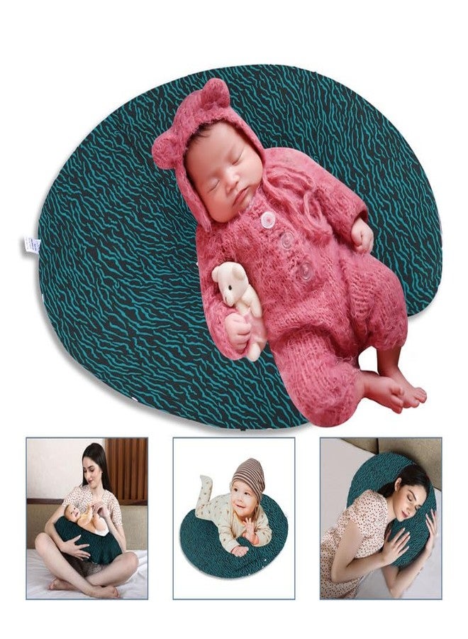 Dormyo Breast Feeding Pillow for New Born Baby - Nursing Pillow for Breastfeeding - Multifunction Pillow with Water Resistant Cotton Cover Filled with 1Kg Microfibre Green Drop Print (22" x 21.5") - Image 5