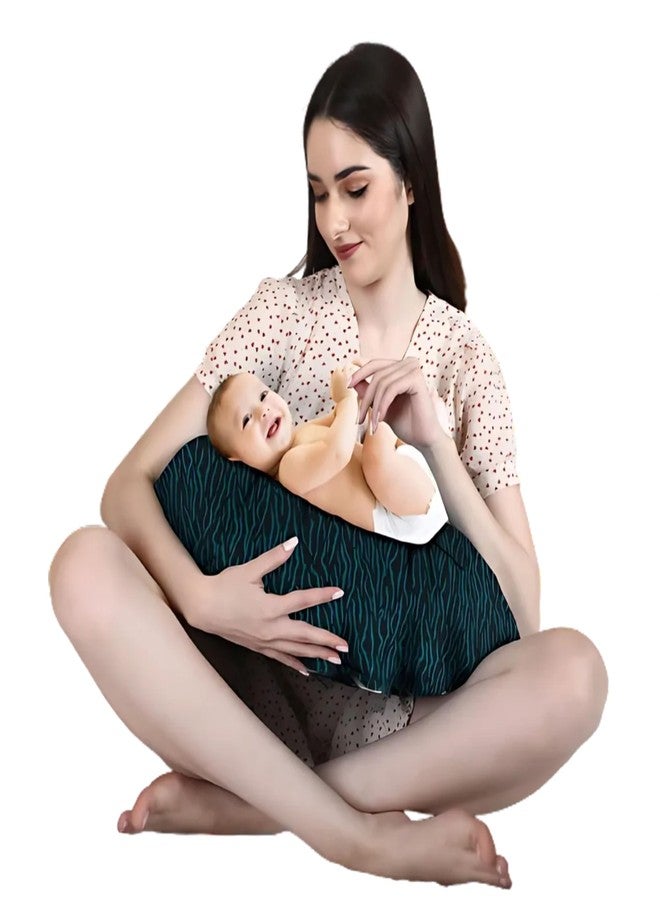 Dormyo Breast Feeding Pillow for New Born Baby - Nursing Pillow for Breastfeeding - Multifunction Pillow with Water Resistant Cotton Cover Filled with 1Kg Microfibre Green Drop Print (22" x 21.5") - Image 1