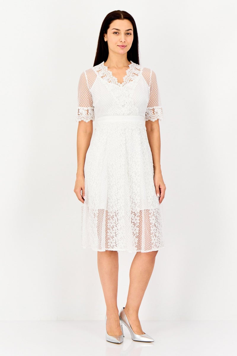 SELECTED Women Textured Casual Midi Dress, White - Image 1