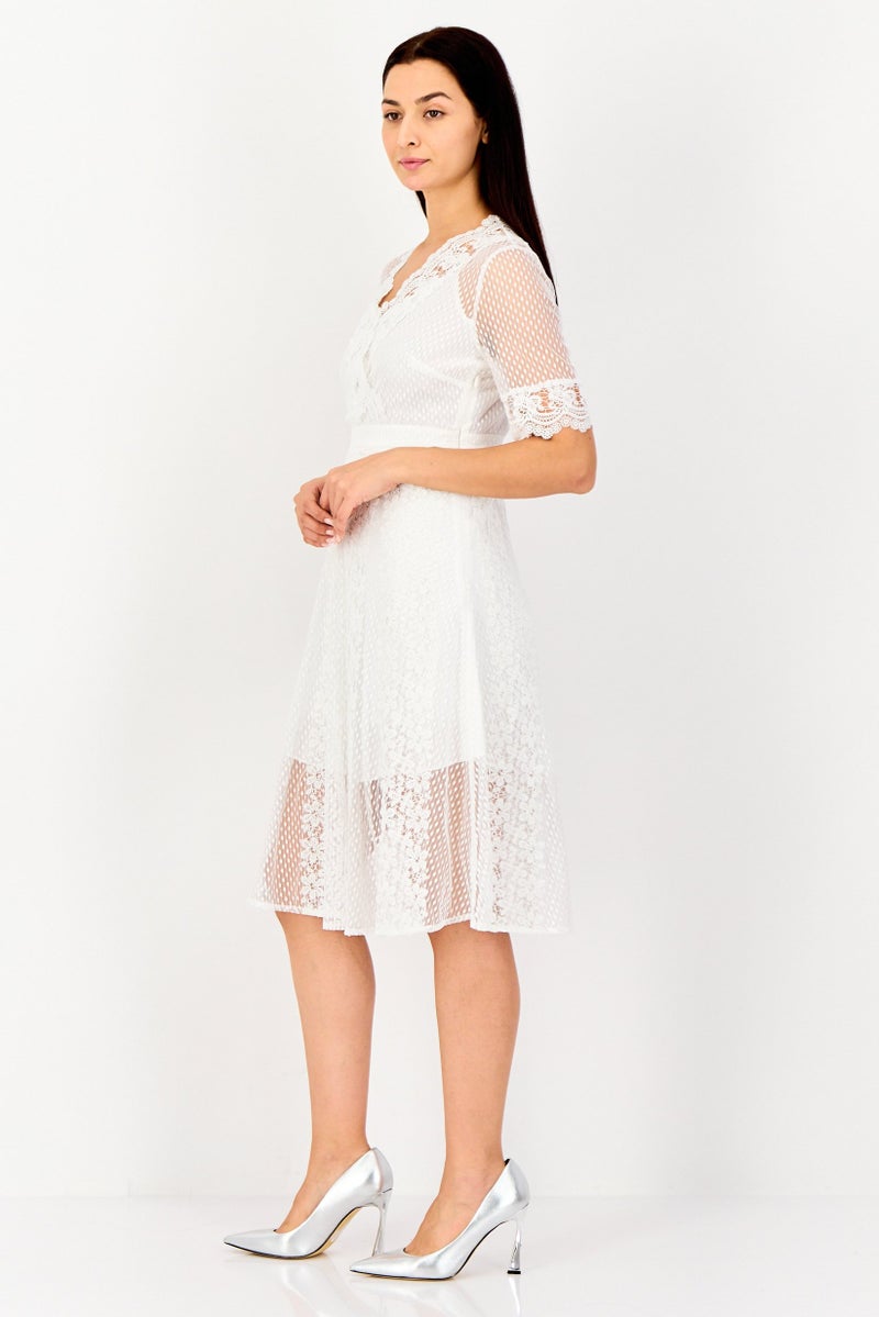 SELECTED Women Textured Casual Midi Dress, White - Image 2