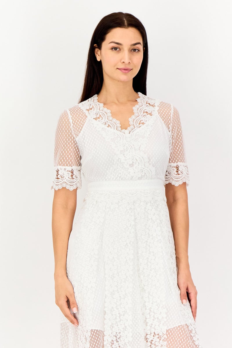 SELECTED Women Textured Casual Midi Dress, White - Image 3