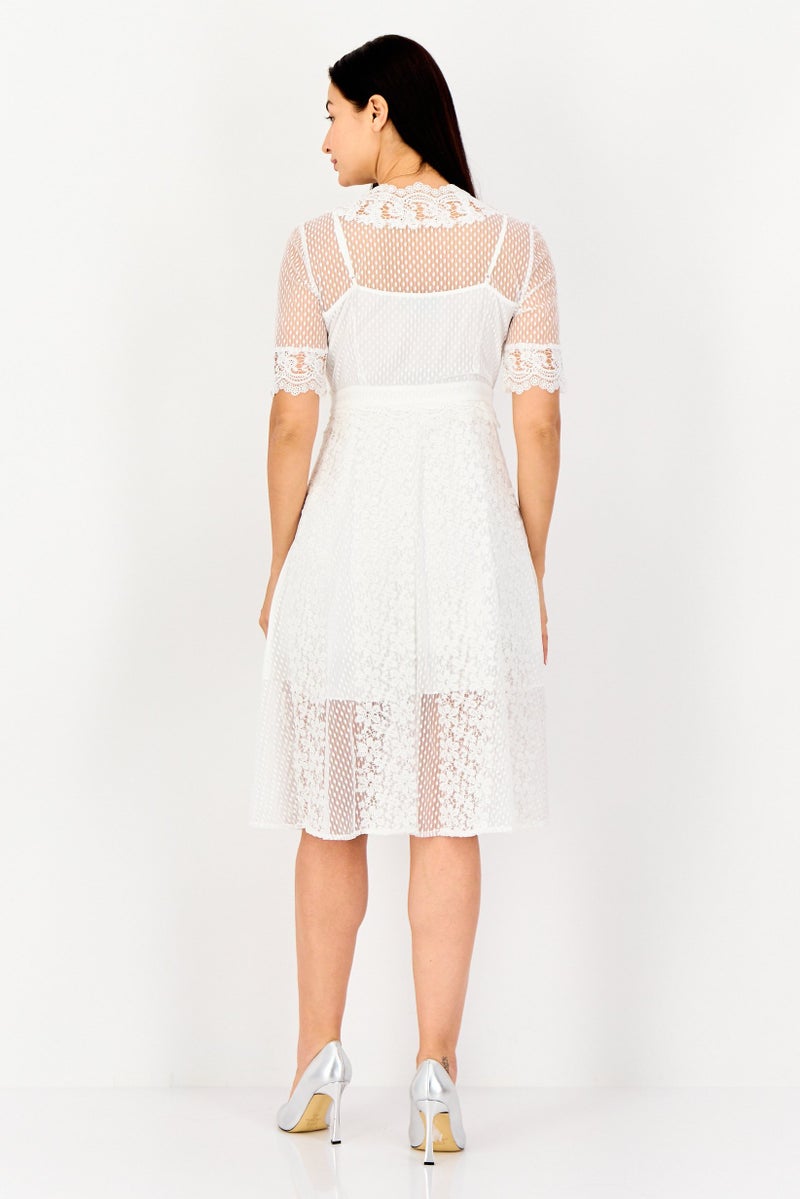 SELECTED Women Textured Casual Midi Dress, White - Image 4