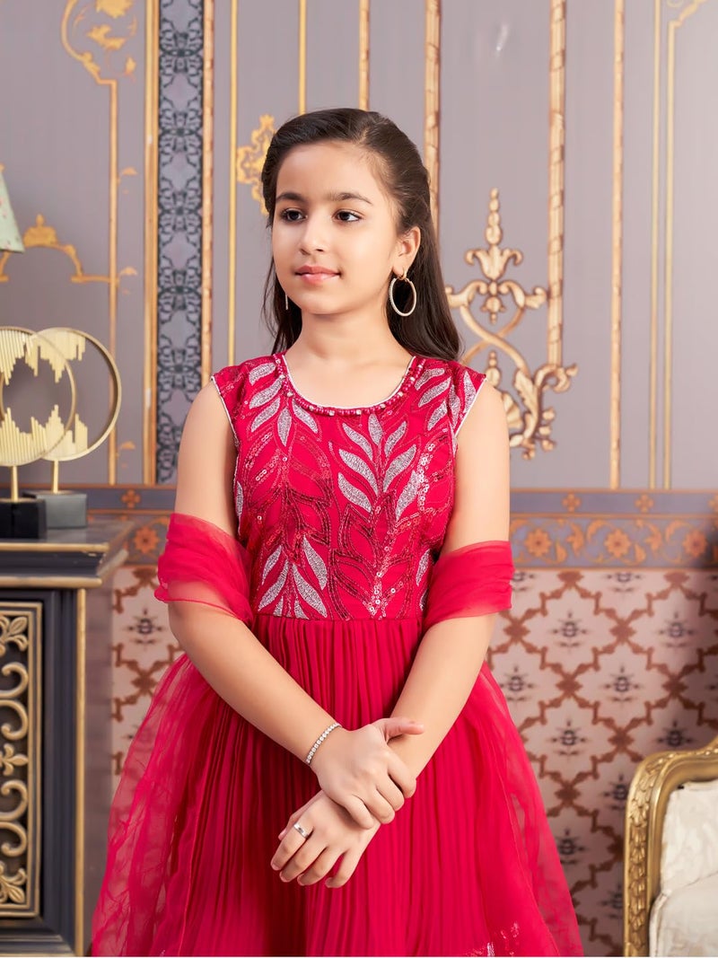 aarikka Aarika Girls Ethnic Wear Rani Colour Sequin Thread Embroidery Georgette Kurti Sharara Set (4-15 Years) - Image 5