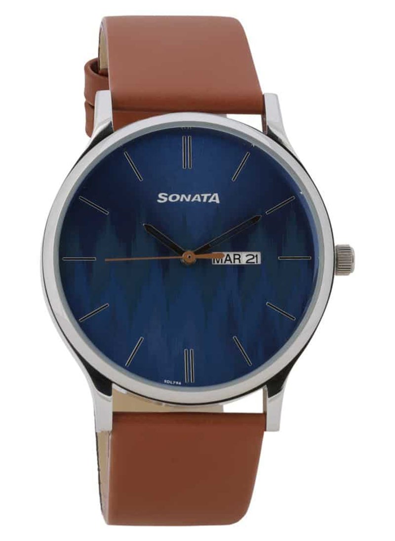 Sonata - Men's Analog Round Shape Leather Wrist Watch 77105SL05 - 48.9 Mm - Image 1