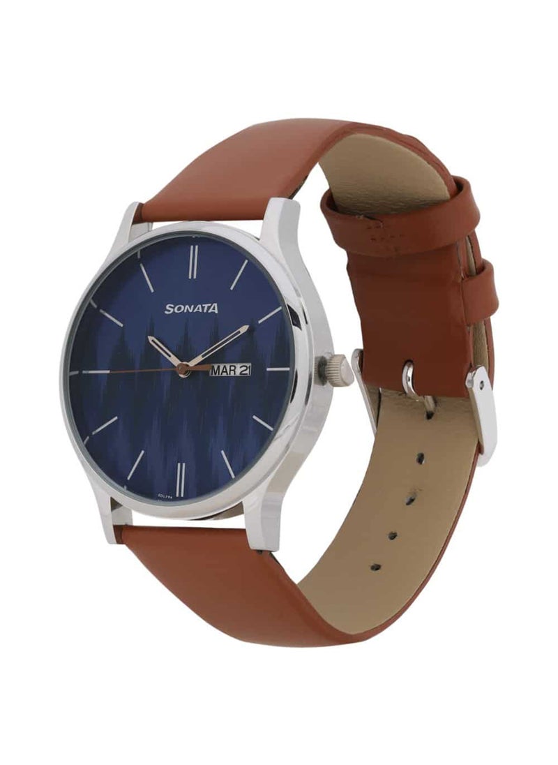 Sonata - Men's Analog Round Shape Leather Wrist Watch 77105SL05 - 48.9 Mm - Image 1