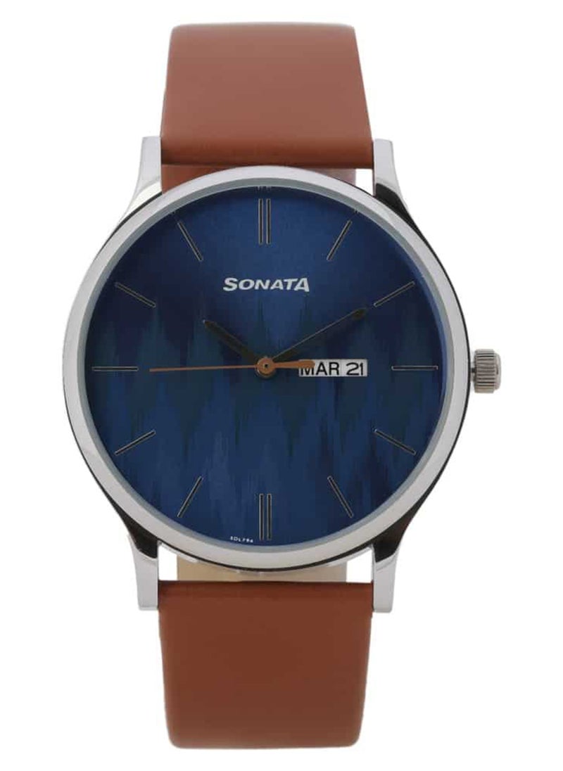 Sonata - Men's Analog Round Shape Leather Wrist Watch 77105SL05 - 48.9 Mm - Image 1