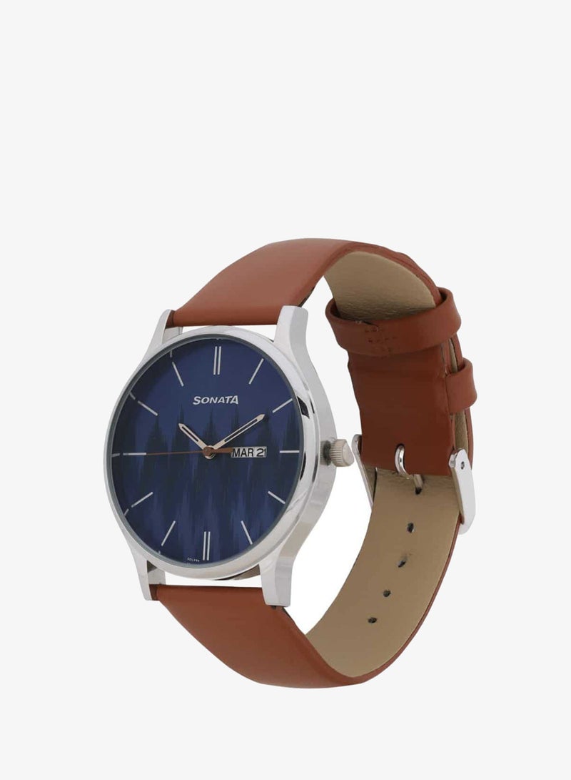 Sonata Men's Analog Round Shape Leather Wrist Watch 77105SL05 - 48.9 Mm - Image 3