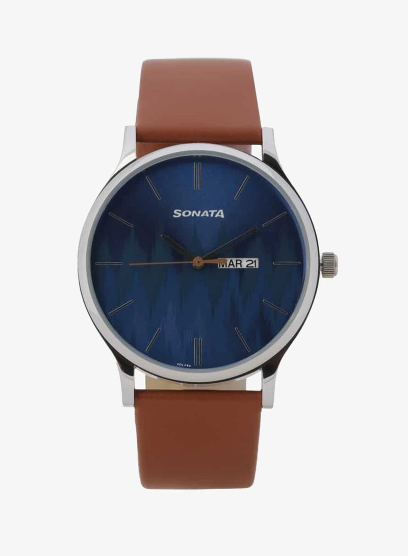 Sonata Men's Analog Round Shape Leather Wrist Watch 77105SL05 - 48.9 Mm - Image 2