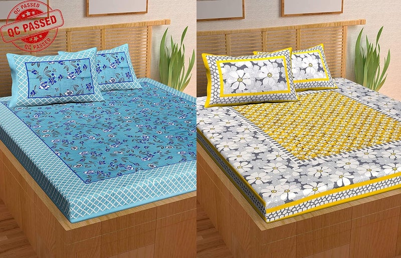 BedZone 100 Cotton Rajasthani Jaipuri King Size Printed Bedsheet Combo bedsheets for Double Bed Set 2 Double Bedsheet with 4 Pillow Cover Multicolor 138 - Image 1