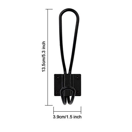 OUSHINAN Rustic Entryway Hooks | 10 Pack of Black Wall Mounted Vintage Double Coat Hangers with Large Metal Screws Included - Image 3