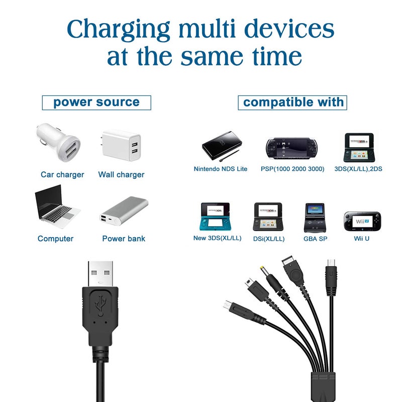 كابل شحن USB Xahpower 5 في 1 لـ Nintendo DS Lite و3DS وDS وGameboy Advance SP/PSP 1000/2000/3000 - Image 3