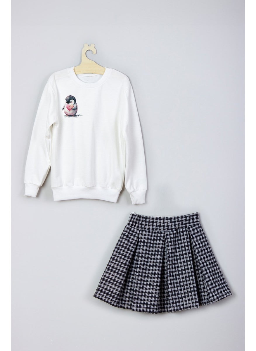 Ada Bebek Çocuk - Ada Baby Kids New Season Style Penguin Printed Skirt Sweat Suit - Image 1