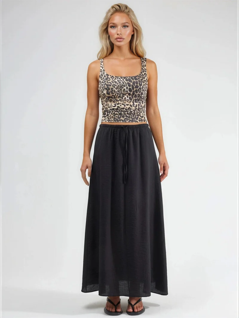 Busem Black BUSEM High Waist A-Line Maxi Skirt for Women | Best Price UAE