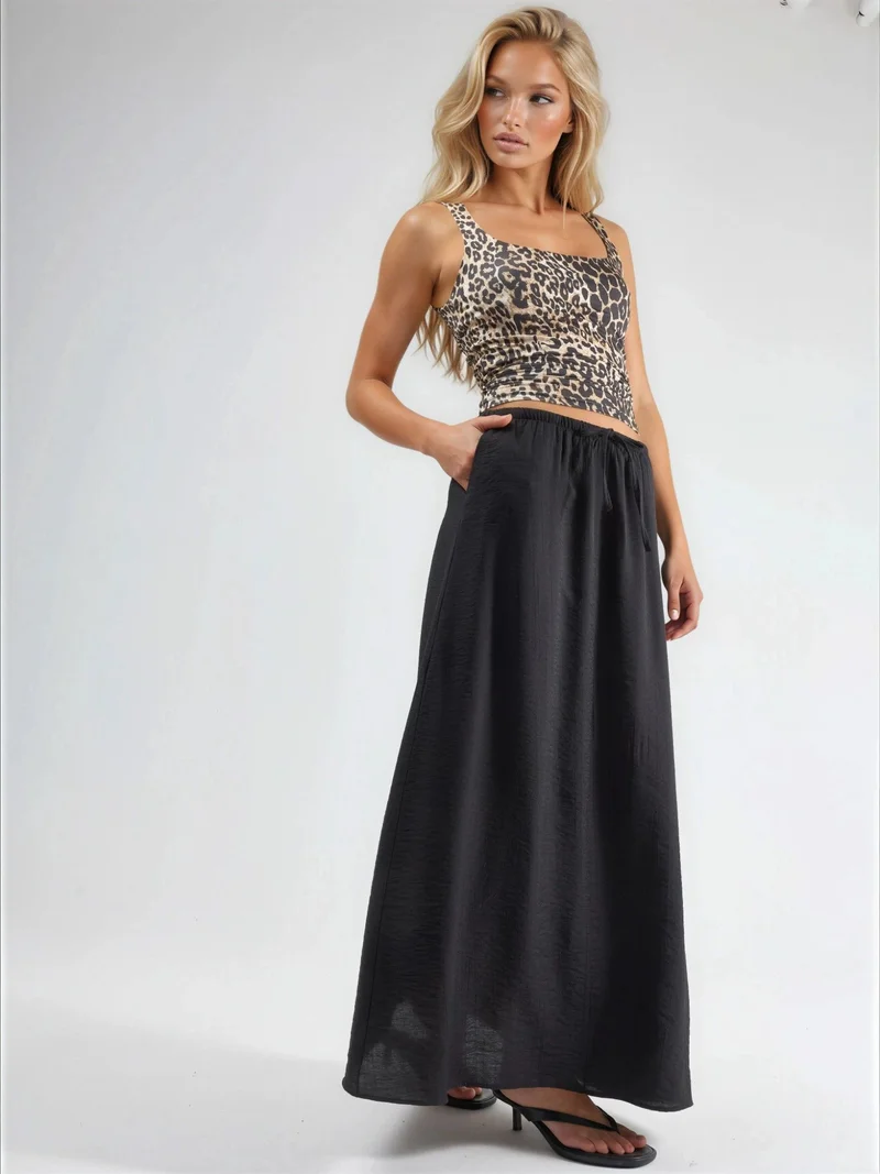 Busem Black BUSEM High Waist A-Line Maxi Skirt for Women | Best Price UAE