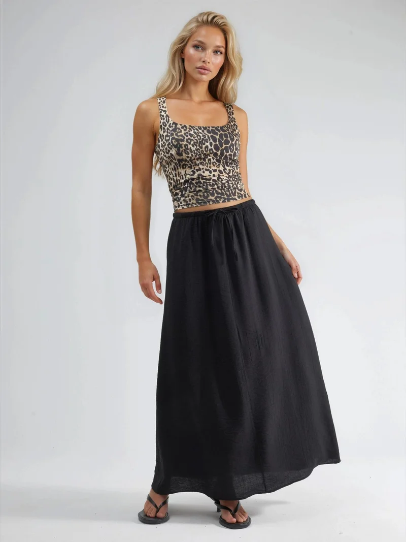 Busem Black BUSEM High Waist A-Line Maxi Skirt for Women | Best Price UAE