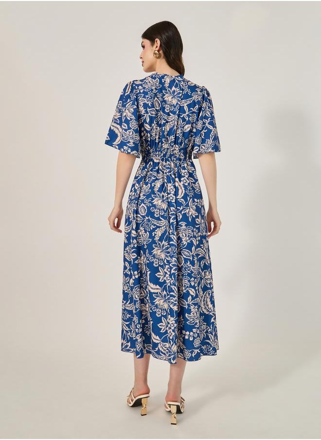 Styli All Over Print Cut Out A-Line Midi Dress  - Image 5