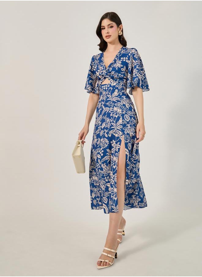 Styli All Over Print Cut Out A-Line Midi Dress  - Image 2