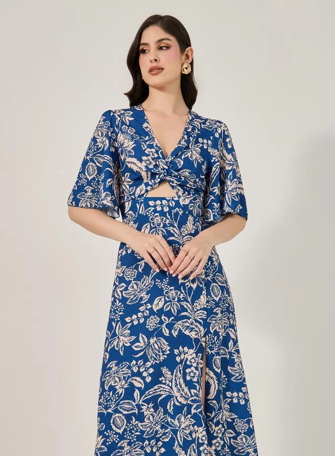 Styli Floral Cutout Midi Dress