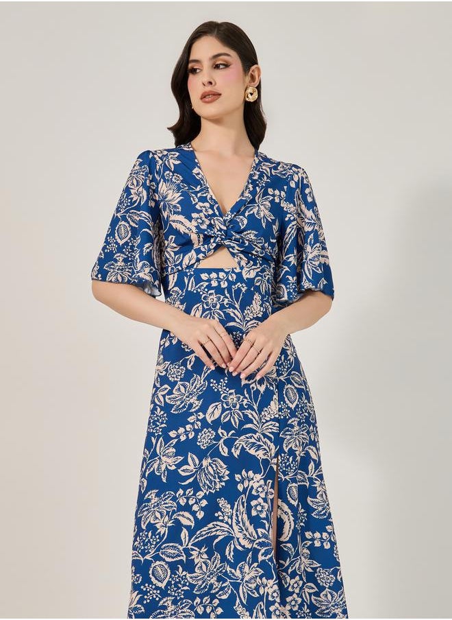 Styli All Over Print Cut Out A-Line Midi Dress  - Image 3