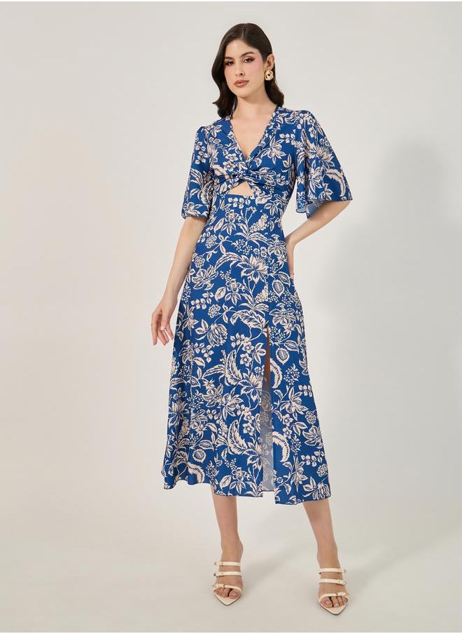Styli All Over Print Cut Out A-Line Midi Dress  - Image 1